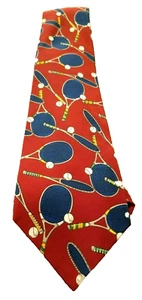 Dominico Franco Como Red Silk Tie With Tennis Rackets Made in Canada - Picture 1 of 3