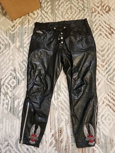 HARLEY DAVIDSON Vintage Black Leather Riding Pants VGC Rare FIND - Bild 1 von 8