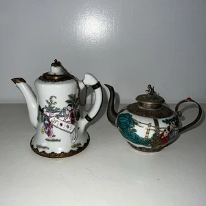 Zwei alte chinesische Porzellan Weinkannen mit Kupferdekor - Bild 1 von 24