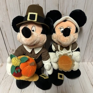 Vintage Disney Thanksgiving Mickey & Minnie Mouse Plush Set Pilgrims 14 Inch - Picture 1 of 21