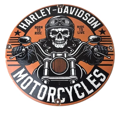 Vintage Harley Davidson Sign - Motorcycles Skull Biker Gas Pump Porcelain Sign - Image 1 of 4