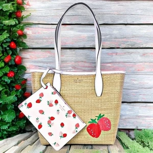 Kate Spade Picnic In The Park Tote Shoulder Bag Leather Strawberry Wristlet NWT - Picture 1 of 12