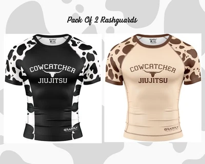 2 PCS Cow BJJ Rashguard Jiujitsu Cow Catcher BJJ Rashguard MMA Rashguards - Image 1 of 4