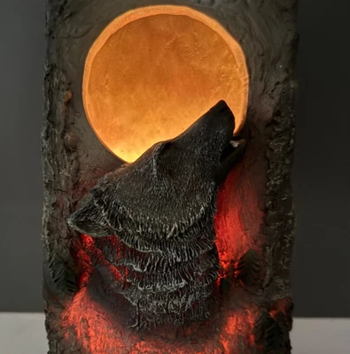 Howling Wolf to the Moon Imagery Tunnel Light 3D Nightlight Resin Hollow 11.5” - Image 1 of 4