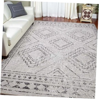  Tapetes de área 5x7, tapetes cinza marroquino para sala de estar tapetes de área laváveis na máquina  - Imagem 1 de 4