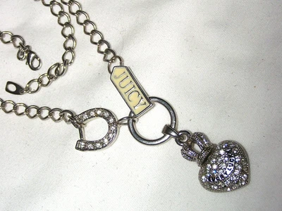 ...JUICY COUTURE...Silver Tone, Enamel, Crystals Charm Pendant Necklace... - Image 1 of 4