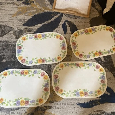 4 Corelle SUMMER BLUSH Reversible Placemats  Foam Vinyl Double 2 Sided Pansies - Image 1 of 4