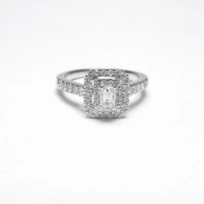 Estate 14K White Gold 0.24 Ct Emerald Cut Diamond Halo Ring 0.70 Cts Total - Image 1 of 4