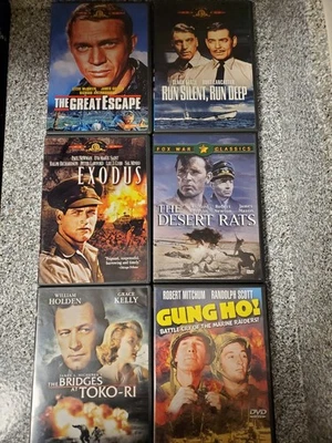 6 Classic War DVD Lot. Great Escape, Exodus, Desert Rats, Run Silent Run Deep... - Image 1 of 4