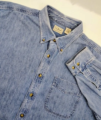 Vintage L.L. Bean Denim Button Down Shirt Faded Blue Jean Men’s 2XL TALL 0XQ29 - Image 1 of 4