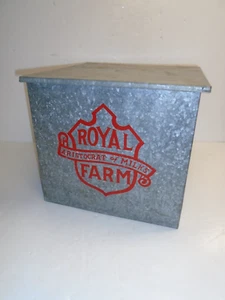 Vintage "ROYAL FARM" TIN METAL PORCH MILK BOX - Beautiful LOGO color! - Picture 1 of 11
