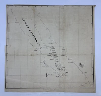 1850 Gulf Of California Survey Map Lithograph Ackerman NY Original Vintage RARE - Image 1 of 4