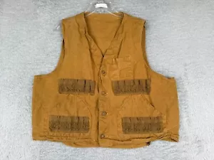VINTAGE Hunting Vest Mens Large Brown Khakai Button Up Canvas Shotgun 70's - Picture 1 of 14