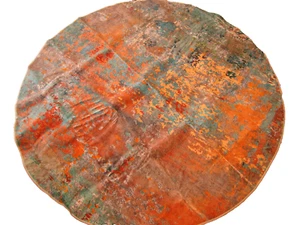 Area Rug 58" Round Multi Orange/Blue Color Non Slip Backing Low Profile Soft - Picture 1 of 9