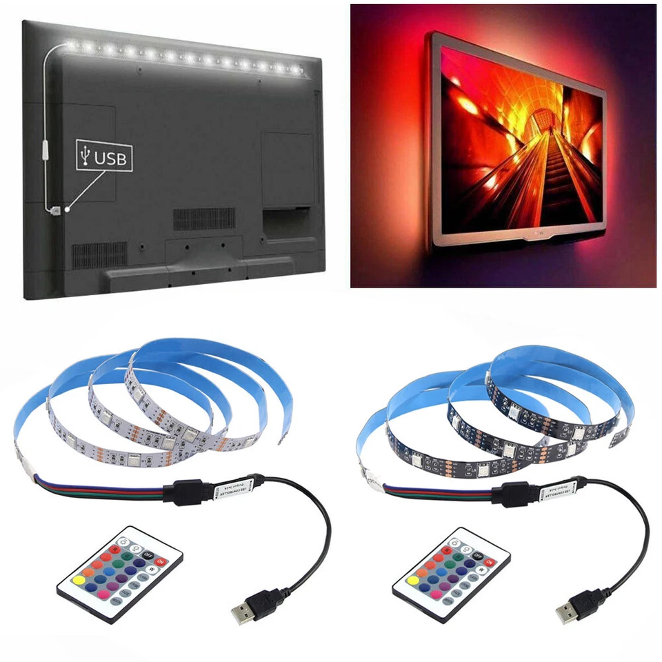 5V LED Strip Light 5050RGB Bar TV Back Lighting Kitchen Room 24key Remote Lights - Image 1 of 4