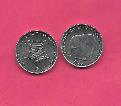 SOMALIA KM45 2002 UNCIRCULATED-UNC MINT-BU 5 SHILLING ELEPHANT ANIMAL COIN Cover