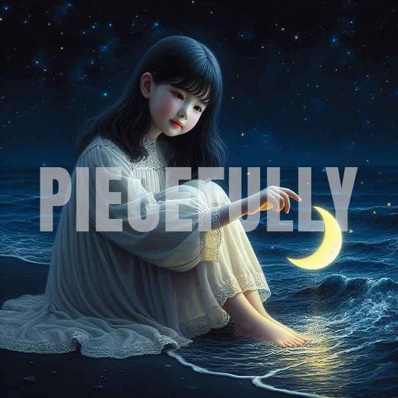 The Girl and Her Moon #007 AI Digital Art Image w/ Abstract Riddle Philosophy - Image 1 of 1