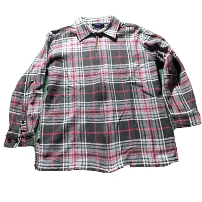 Denim & Co Camisa de Franela Mujer PEQUEÑA Roja Negra Chaqueta a Cuadros Cremallera Campamento Granja Foto 1 de 4