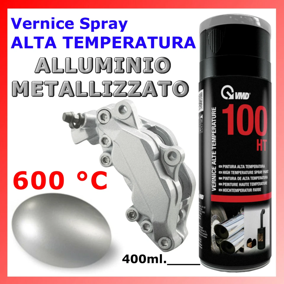 VMD Vernice Spray ALLUMINIO Alta Temperatura per Pinze Freni Motore Stufe Auto Moto