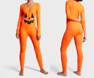 PINK Victoria Secret Thermal Sleep One Piece Extra-Large Halloween Pajama Orange - Picture 1 of 5