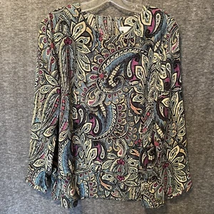 J Jill Blouse Womens Medium Green Paisley Long Sleeve Layered Top - Picture 1 of 9