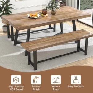 52"/60"/72" Farmhouse Kitchen Solid Wood Dining Table with Metal Frame for 6-10 - Picture 1 of 29
