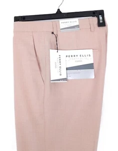 Perry Ellis Portfolio Men's Slim-Fit Stretch Dress Pants Salmon 33x30 NWT - Picture 1 of 6