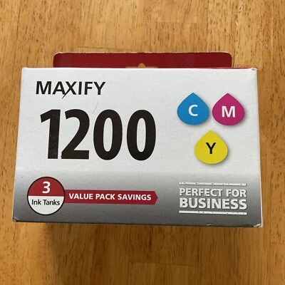 Genuine Canon Maxify 1200 Value Pack 3 Ink Tanks Cyan Magenta Yellow Box Damage - Image 1 of 2