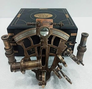J SCOTT Antique Brass Sextant & Two Telescope with Wooden Box marine sextant - Picture 1 of 9
