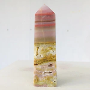 293g Natural Colorful Red Stripes Agate Quartz Crystal Wand Point Healing W125 - Picture 1 of 15