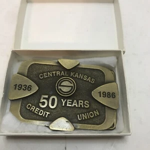 VTG 1986 Bronze Belt Buckle Central Kansas Credit Union 50 year #169 - Picture 1 of 3