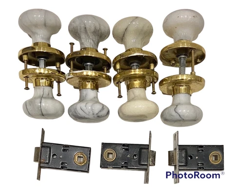 Vintage Solid Marble & Brass Door Handles Mortise Locks Fixtures Bundle Job Lot Cover