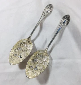 Fancy Pair of English Sheffield Sterling Dixon & Sons 1911 Serving Spoons-8 3/8" - Picture 1 of 7