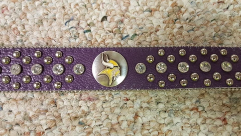 Minnesota Vikings Purple Leather Belt Rhinestone Fancy Style Glitz Bling Small Cover