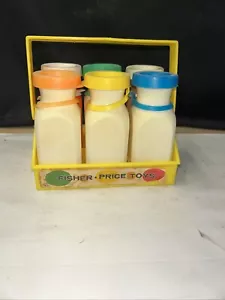 Vintage Fisher Price Toy Play Set #637 - 6 Milk Bottles in Original Carrier - Picture 1 of 8