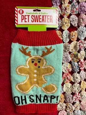 NWT Pet Sweater Gingerbread Man Cookie & Says Oh Snap! Cute Christmas Colors - Image 1 of 4