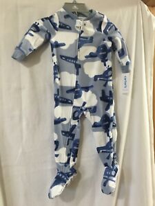 New Carter's Plane Fleece Pajama Footie Sleeper Toddler Boy White Blue Cloud 1pc