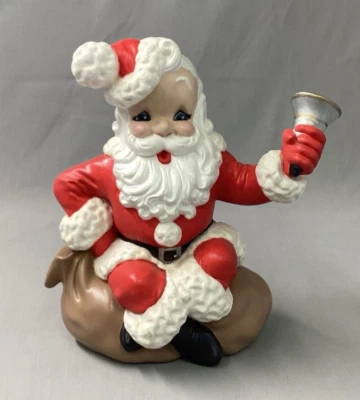Vintage Atlantic Mold Ceramic Santa Claus Ringing Bell Music Box 11" Signed 1963 Foto 1 de 4