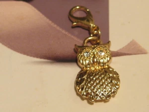 GOLD/PL GOLD OWL WITH CZ EYES CHARM - LOBSTER CLIP ON CHARM - Picture 1 of 3