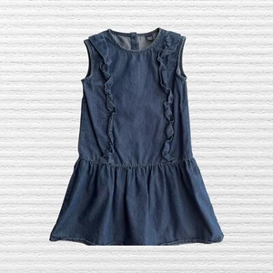 Gap Girls Classic Chambray Dress Blue Drop Waist Ruffled Sleeveless Size 5 - Picture 1 of 11