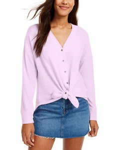 Hippie Rose Women's Juniors' Cozy Tie-Front Shirt (Small, Lilac Petal) - Picture 1 of 2