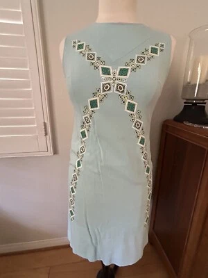 ВИНТАЖНЫЙ 1960-Х ALFRED SHAHEEN ГОНОЛУЛУ СВЕТЛО-СИНИЙ ГЕОМЕТРИЧЕСКИЙ ПЛАТЬЕ - Изображение 1 из 4