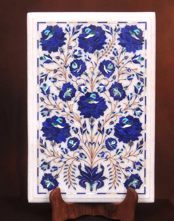 18" x 12" Marble Corner Side Table Top Lapis Floral Inlay Home & Garden - Image 1 of 1