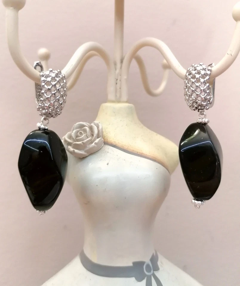 Orecchini Argento 925 E Onice Nero - Immagine 1 di 1