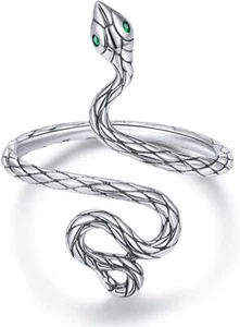 Snake Ring Adjustable Women 925 Sterling Silver Vintage Cubic Zirconia Jewelry - Picture 1 of 6