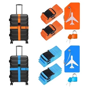 4 Luggage Straps, 2 Luggage Tags and 2 Suitcase Locks - Picture 1 of 5