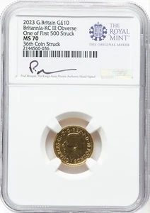 2023 £10 Gold Britannia 1/10 oz Charles III NGC MS70 One of First 500 Struck - Picture 1 of 3