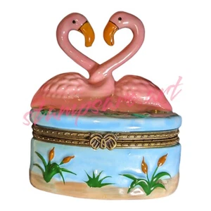 Caja de baratija vintage con bisagras de cerámica dos cisnes enamorados - Imagen 1 de 3