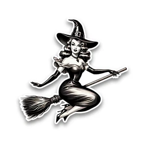 B&W Pin-Up Girl Witch On Broomstick Halloween Vinyl Sticker Decal Car 95x92mm - Bild 1 von 1