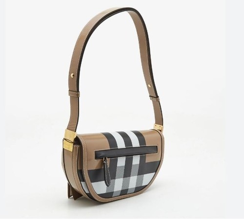 Borsa a tracolla BURBERRY Check patent Olympia Beige Cammello